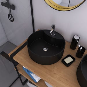 Vasque à poser ronde en céramique noire - diamètre 41cm - hauteur 15cm - ROLL ON DARK