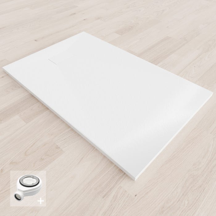 BAYA Receveur de douche extra-plat aspect pierre Blanc 90 x 120 cm + Bonde
