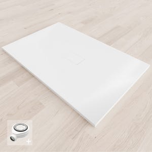 BAYA Receveur de douche extra-plat aspect pierre Blanc 100 x 140 cm + Bonde