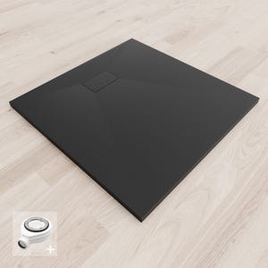BAYA Receveur de douche extra-plat aspect pierre Noir 90 x 90 cm + Bonde
