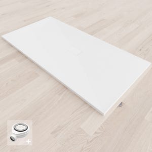 BAYA Receveur de douche extra-plat aspect pierre Blanc 100 x 160 cm + Bonde