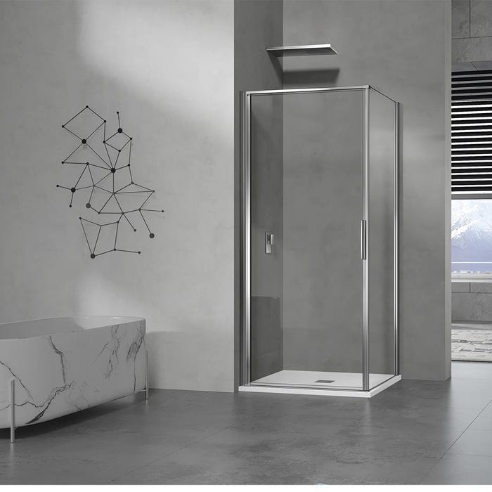 GRAND VERRE Cabine de douche à ouverture intérieure et extérieure 80x100 en verre 6mm transparent profilés en aluminium chromé