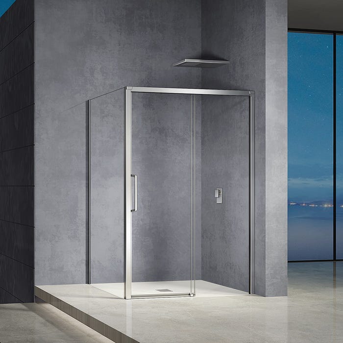 GRAND VERRE Cabine de douche 100x90 avec ouverture coulissante accès de face profilés chromés