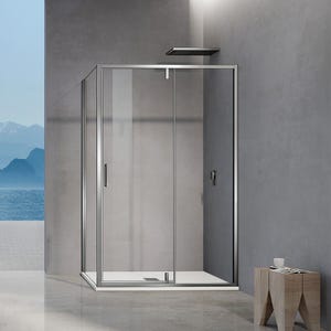 GRAND VERRE Cabine de douche pivotante avec élément fixe et paroi latérale 100x80 hauteur 195cm accessoires chromés