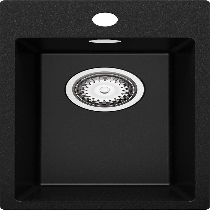 Évier Cusine en Granit Noir 28x50 cm, Lavabo Cuisine 1 Bac + Kit de Vidage, Évier au meuble 30cm, Évier à Encastrer de Primagran