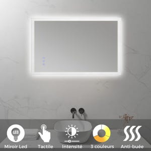 FRAME Miroir lumineux salle de bain LED 3 couleurs + intensité réglable & fonction anti-buée 70 x 100 cm