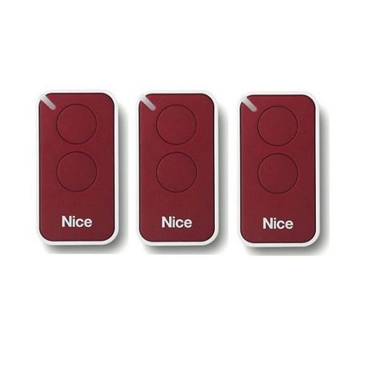 Lot de 3 Télécommandes NICE INTI2R - 2 canaux rouges 433,92 MHz + 1 porte-clés Domobip
