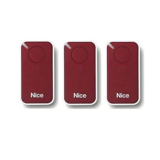 Lot de 3 Télécommandes NICE INTI1R - 1 canal rouge 433,92 MHz + 1 porte-clés Domobip