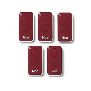 Lot de 5 Télécommandes NICE INTI2R - 2 canaux rouges 433,92 MHz + 1 porte-clés Domobip