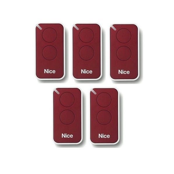Lot de 5 Télécommandes NICE INTI2R - 2 canaux rouges 433,92 MHz + 1 porte-clés Domobip