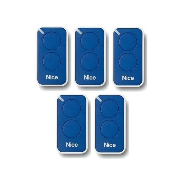Lot de 5 Télécommandes NICE INTI2B - 2 canaux bleus 433,92 MHz + 1 porte-clés Domobip