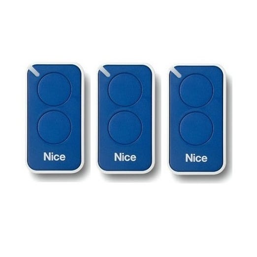 Lot de 3 Télécommandes NICE INTI2B - 2 canaux bleus 433,92 MHz + 1 porte-clés Domobip