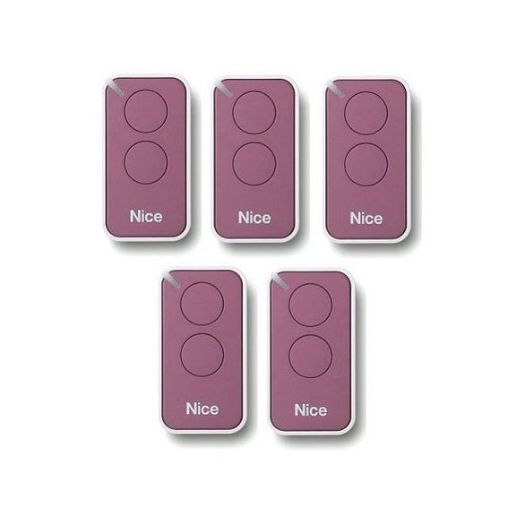 Lot de 5 Télécommandes NICE INTI2L - 2 canaux lilas 433,92 MHz + 1 porte-clés Domobip