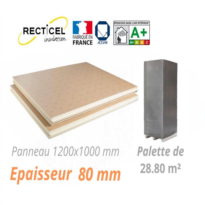 Dalle isolante polyurethane Eurosol - 80 mm - R 3.70 - Palette 28.8 m²