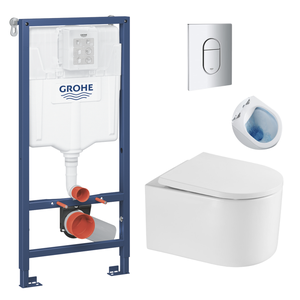 Grohe Pack WC Bâti-support + WC sans bride SAT Delano + Abattant softclose + Plaque Chrome