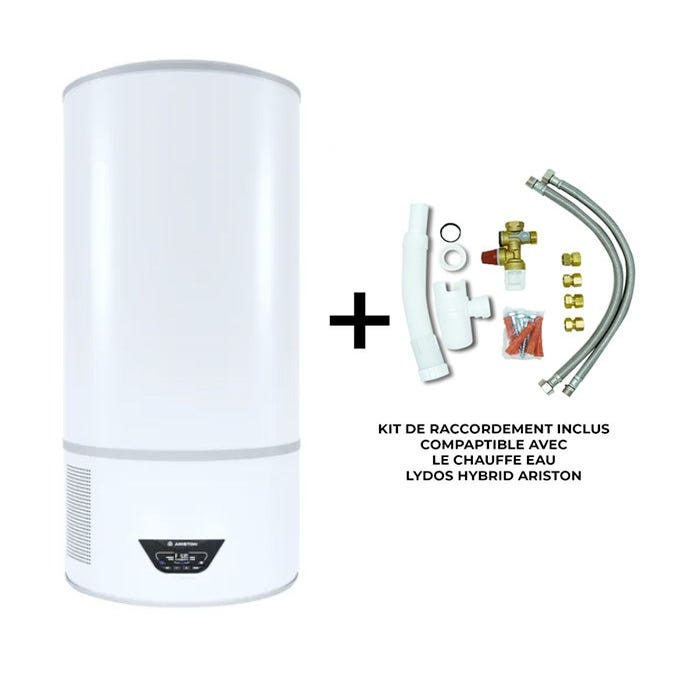 Chauffe Eau thermodynamique Mural Lydos Hybrid Wifi 100 L Ariston Air Ambiant 100 L + kit d'installation complet