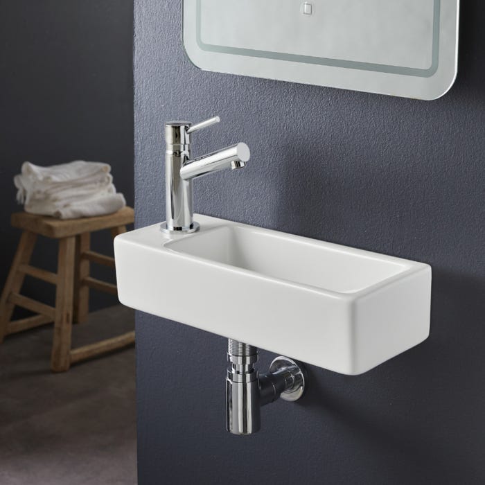 Lave-mains gain de place à suspendre 37 x 15 cm - robinet à gauche - Longine