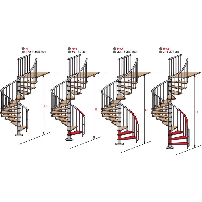 HandyStairs escalier colimaçon en métal "Bari" - 12 marches en hêtre pour hauteur 293cm - diamètre 140cm - Noir
