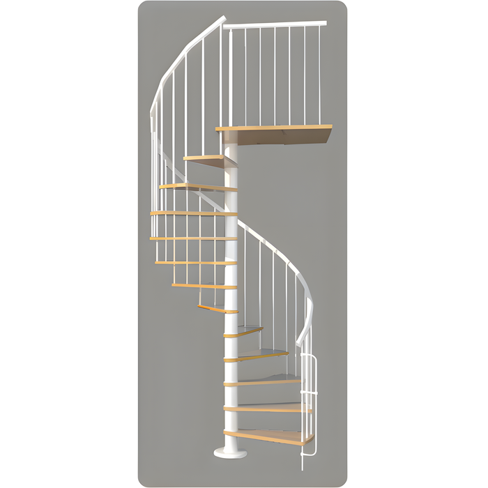 HandyStairs escalier colimaçon en métal "Bari" - 12 marches en hêtre pour hauteur 293cm - diamètre 120cm - Blanc
