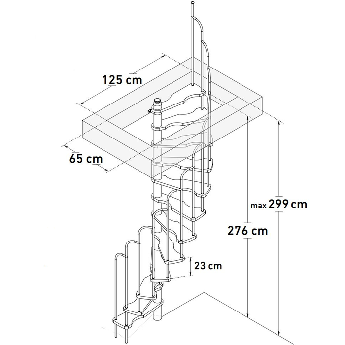 HandyStairs escalier en colimaçon "Radius" - 120x60 cm - hauteur 299 cm - 12 marches en hêtre - Gris