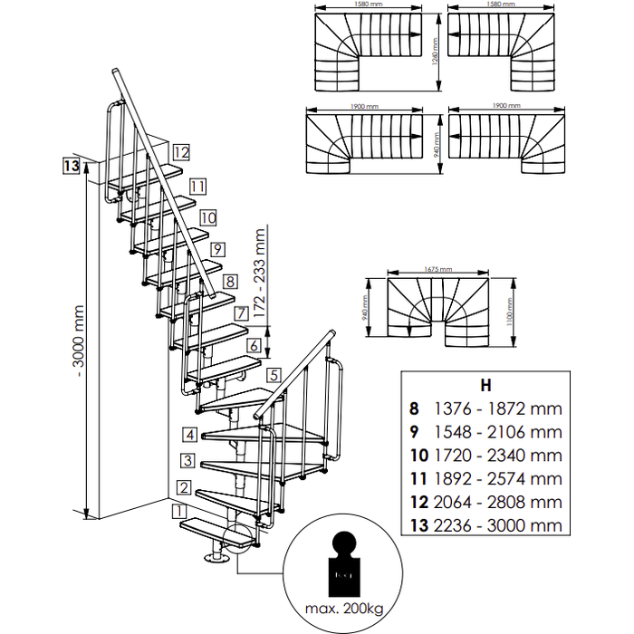 Escalier quart tournant "JOKER700" - largeur 76cm