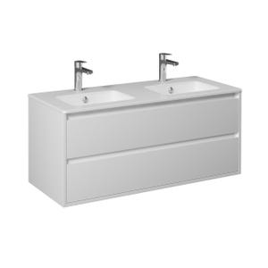 PRO Meuble salle de bain double vasque 2 tiroirs Blanc laqué largeur 120 cm