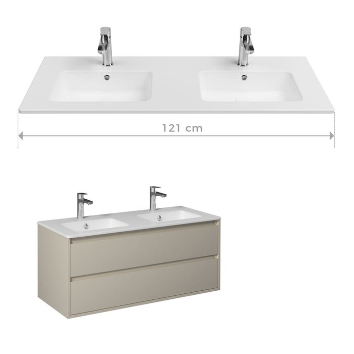 PRO Meuble salle de bain double vasque 2 tiroirs Beige laqué largeur 120 cm
