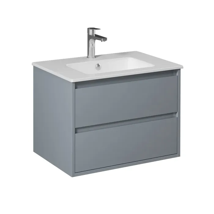 PRO Meuble salle de bain avec simple vasque 2 tiroirs Gris clair laqué largeur 70 cm