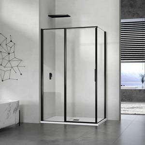 GRAND VERRE Cabine de douche 140x90 en verre avec profilés en alu noir mat à ouverture pivotante avec partie fixe