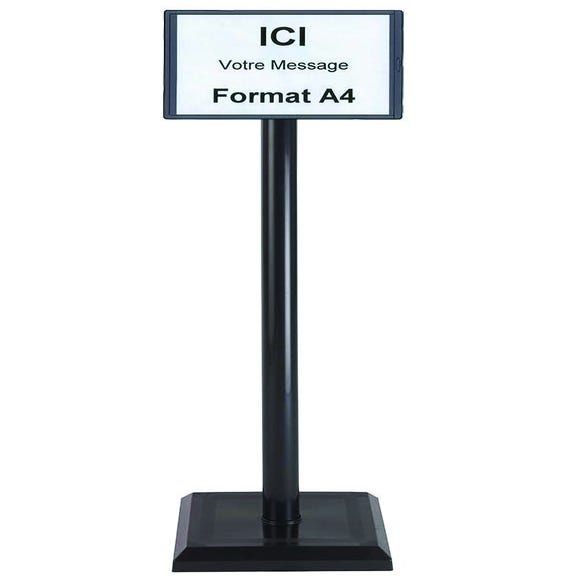 Poteau PVC Noir sur socle lesté 3kg avec support d'information A4 - 2000574