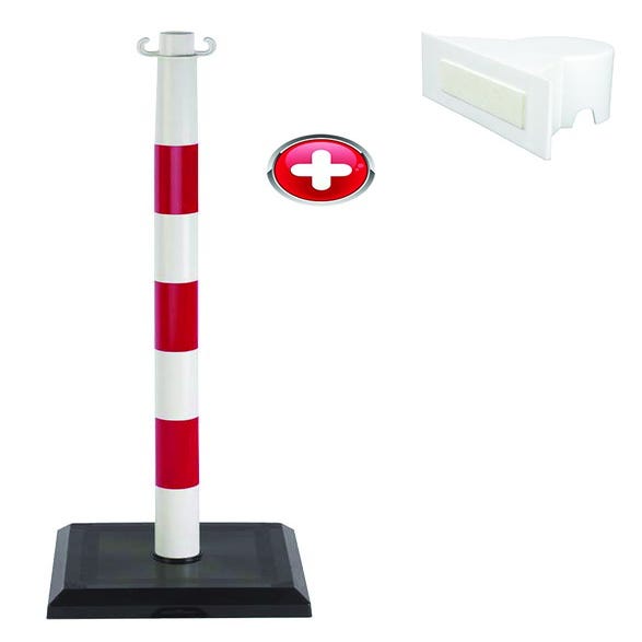 Poteau PVC Rouge/Blanc sur socle lester 3kg avec support panneau - 2000086