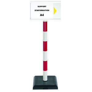 Poteau PVC grande hauteur Rouge/Blanc sur socle lester 3kg avec support d'information A4 - 2000161