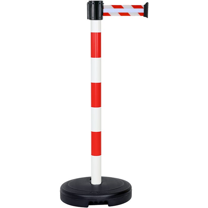 Poteau PVC Rouge/Blanc à sangle Rouge/Blanc hachuré rétro - 3m x 50mm sur socle 9kg à lester - 2800181