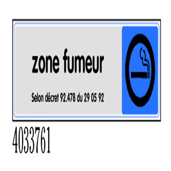 Plaquette de porte Zone fumeur - Plexiglas couleur 170x45mm - 4033761