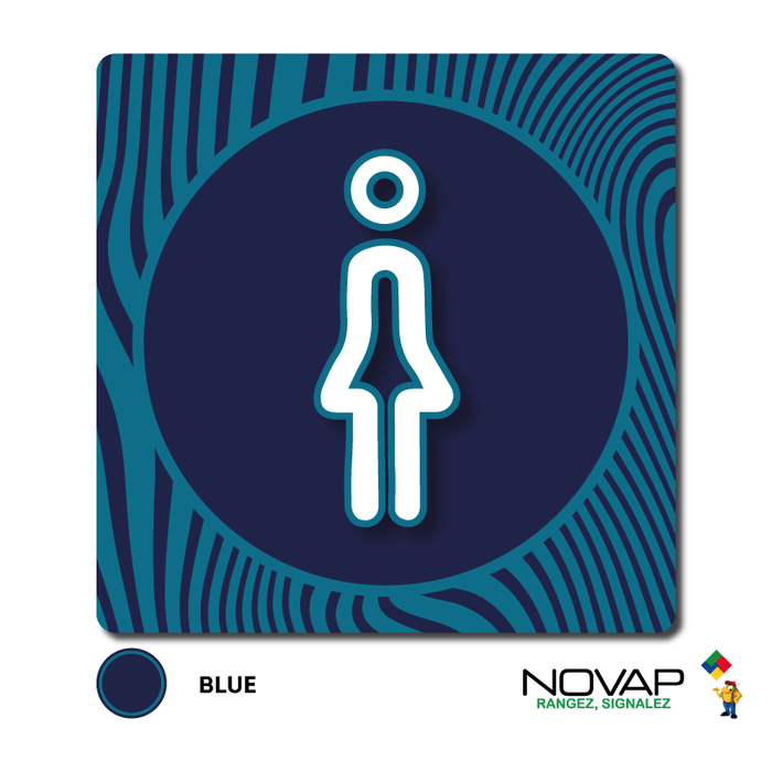Plaquette Toilettes femmes - Design Bleu 90x90mm - 4340074