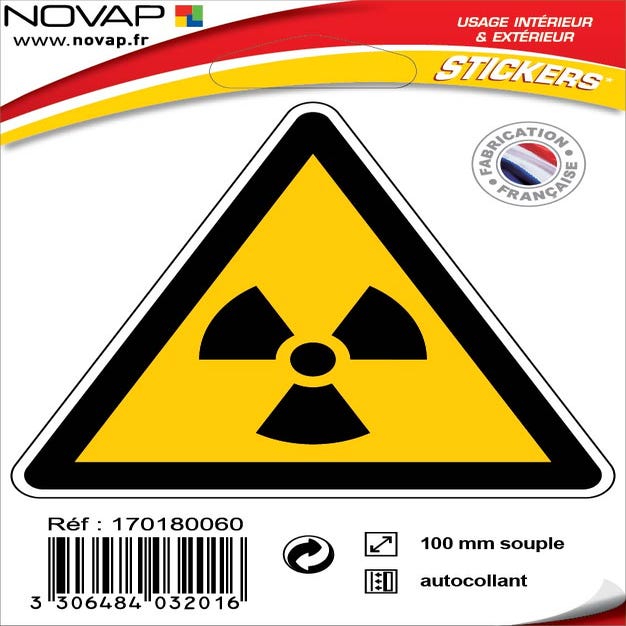 Panneau Danger matières radioactives ou radiations ionisantes - Adhésif Triangle 100mm - 4032016