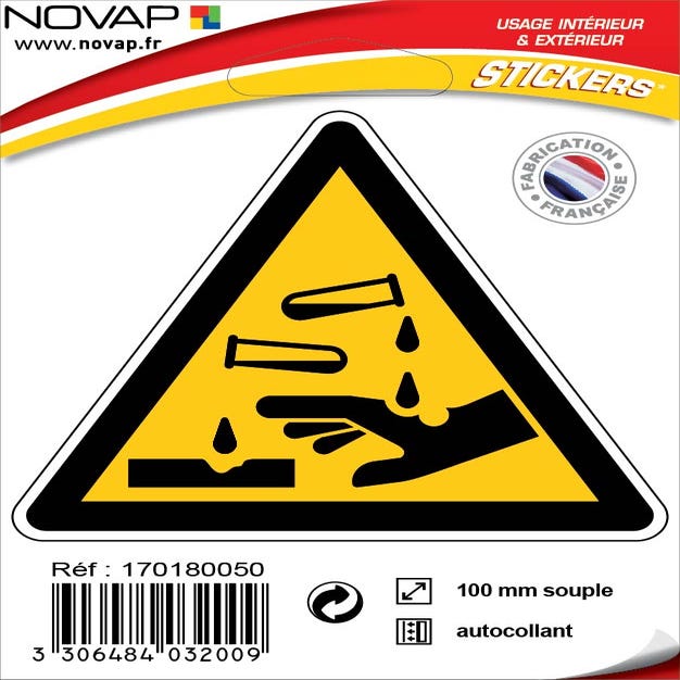 Panneau Danger substances corrosives - Adhésif Triangle 100mm - 4032009