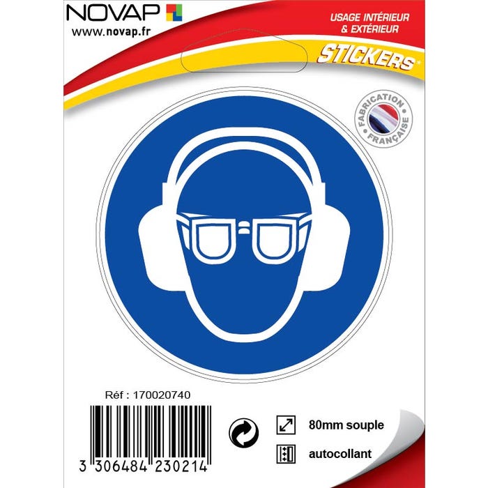 Panneau Port obligatoire de lunettes et casque anti-bruit - Vinyle adhésif Ø80mm - 4230214