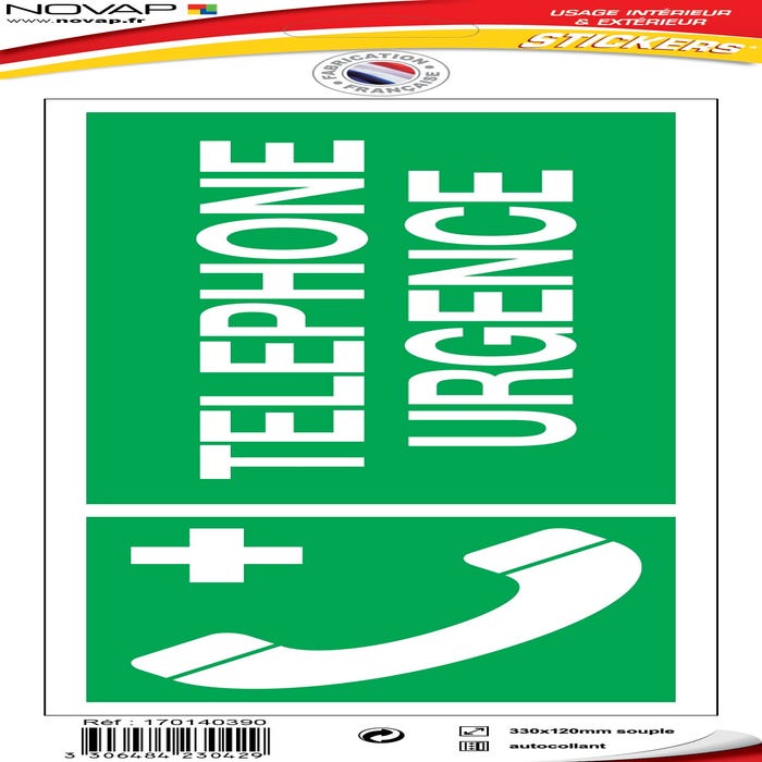 Panneau Téléphone d'urgence avec logo - Vinyle adhésif 330x120mm - 4230429