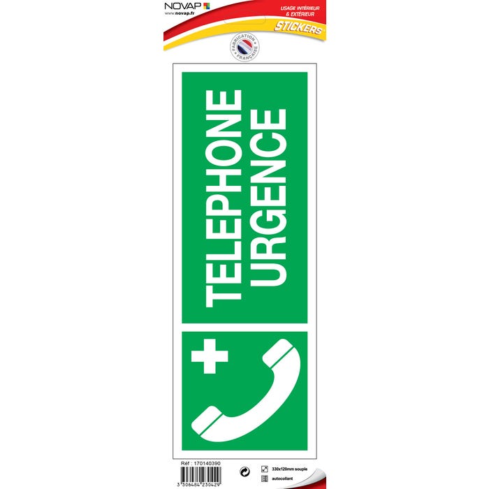 Panneau Téléphone d'urgence avec logo - Vinyle adhésif 330x120mm - 4230429