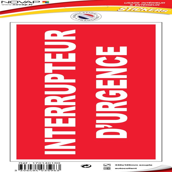 Panneau Interrupteur urgence - Vinyle adhésif 330x120mm - 4035963