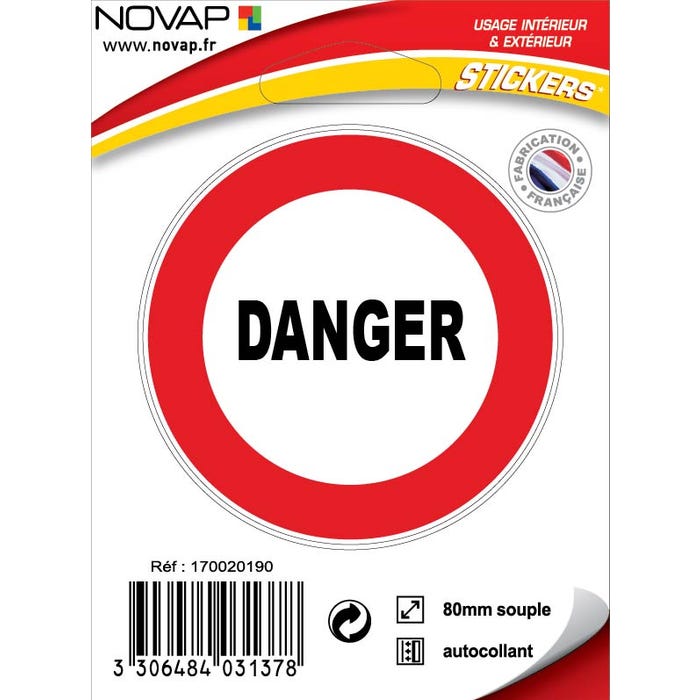 Panneau Danger (texte) - Vinyle adhésif Ø80mm - 4031378