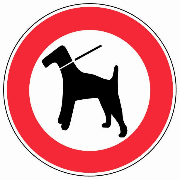 Panneau Interdit aux chiens même tenus en laisse - Rigide Ø80mm - 4020518