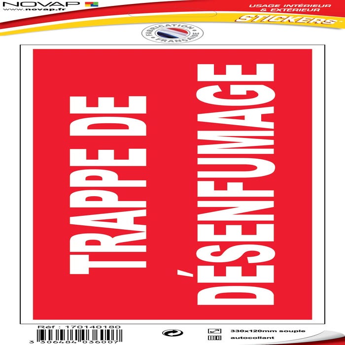 Panneau Trappe désenfumage - Vinyle adhésif 330x120mm - 4036007
