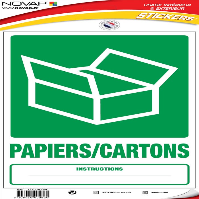 Panneau Dechets papiers / cartons - Vinyle adhésif 330x200mm - 4000824