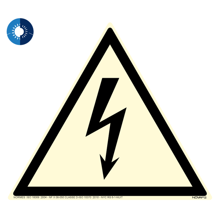 Panneau photoluminescent HD Danger electrique - rigide triangle 100mm - 4055527