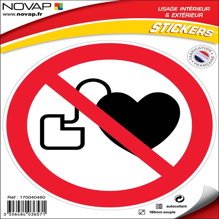 Panneau Interdit aux personnes sous stimulateur cardiaque - Vinyle adhésif Ø180mm - 4036571