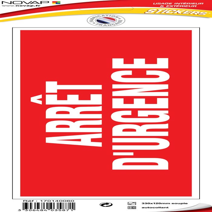 Panneau Arret d'urgence - Vinyle adhésif 330x120mm - 4035871