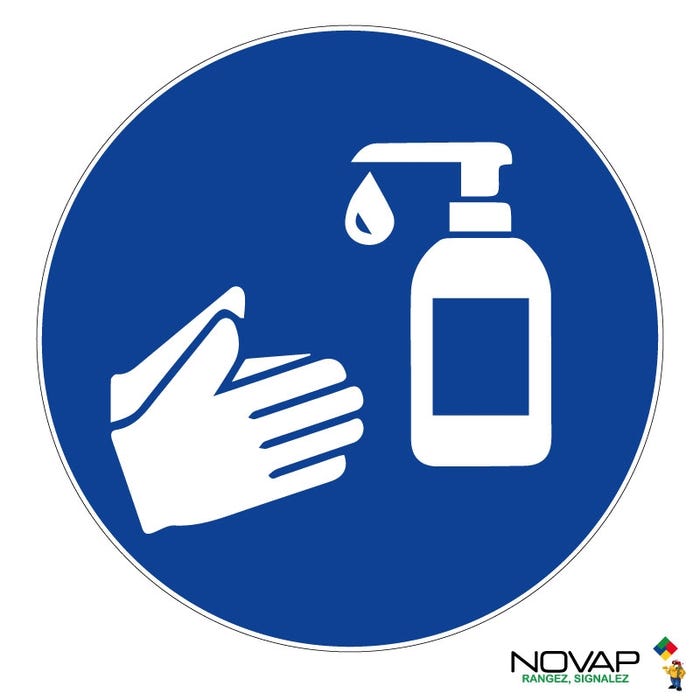 Panneau Obligation laver les mains avec du gel hydroalcoolique - Rigide Ø180mm - 4042534