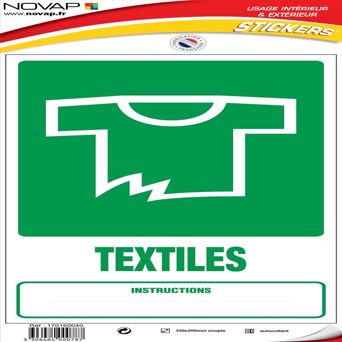 Panneau Dechets textiles - Vinyle adhésif 330x200mm - 4000787